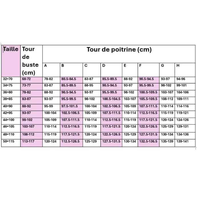 taille de taille soutien gorge lingerie nyanga