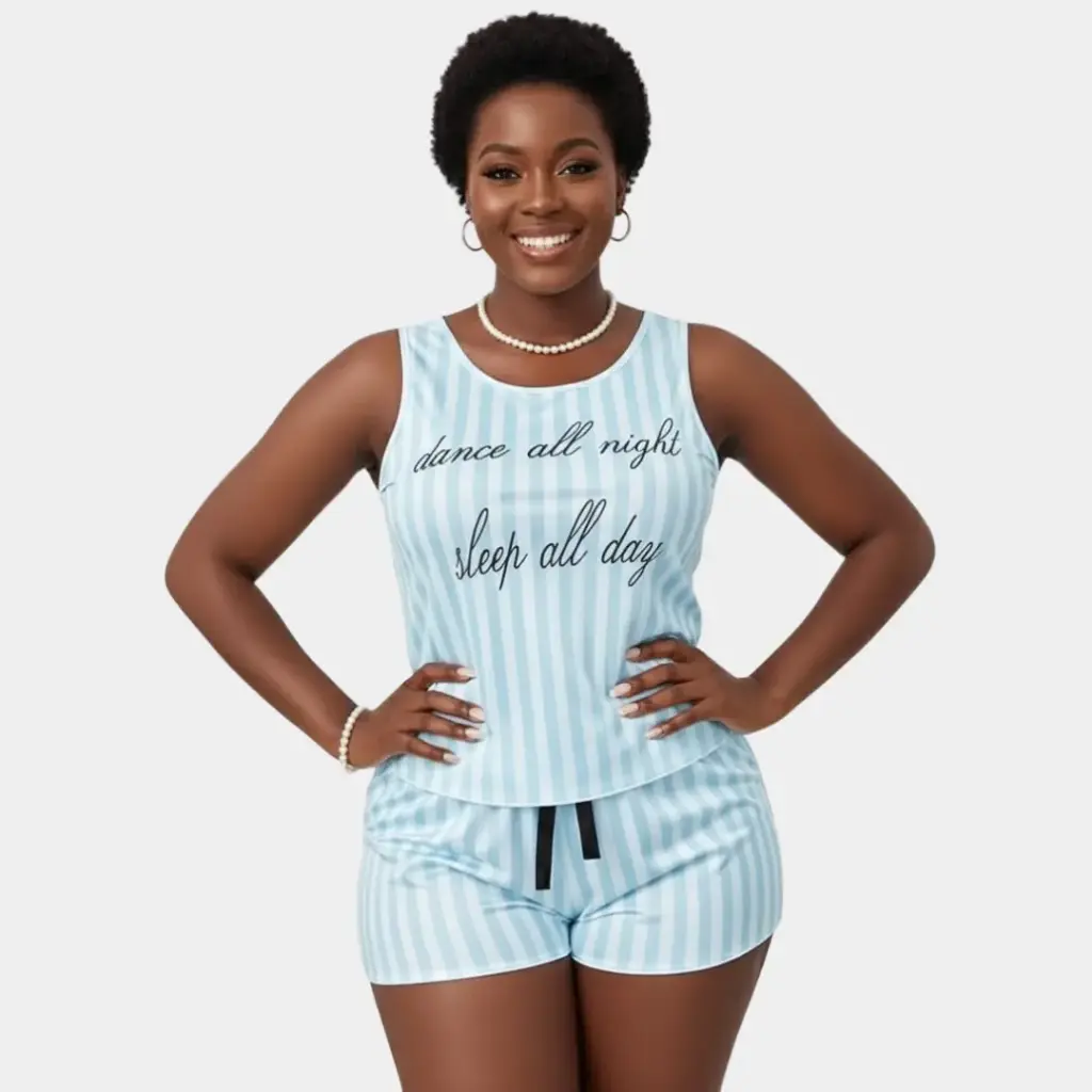 [LN-FPY-00000401] Pyjama deux pièces -Nuit Élégante (Bleu ciel, M)