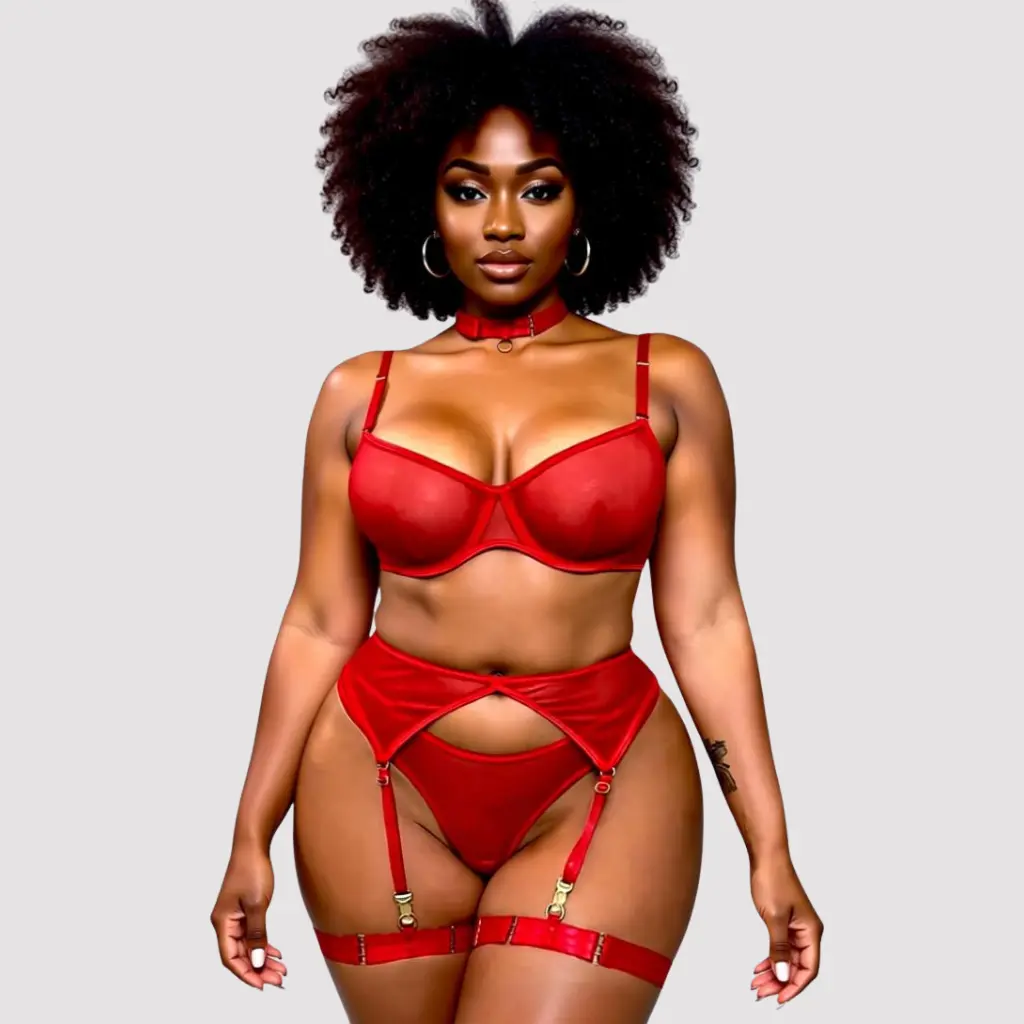 [LN-FLF-000000501] Lingerie trois pièces -Étreinte Sensuelle (Red, L)