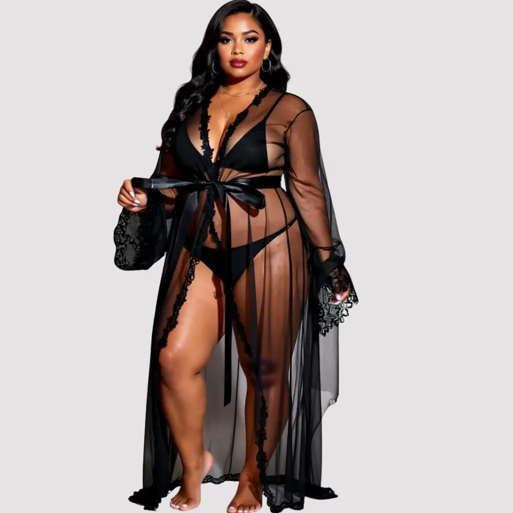 [LN-FLF-000000604] Lingerie une pièces -Peignoie Sensuelle (Black, Standard)